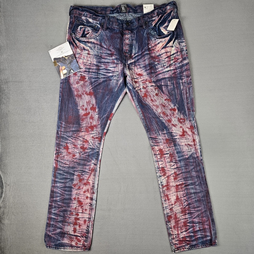 PRPS Jeans Mens 40x34 Demon Slim Fit Straight‎ Paint Splatter Indigo NWT $350